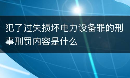 犯了过失损坏电力设备罪的刑事刑罚内容是什么