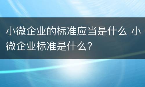 小微企业的标准应当是什么 小微企业标准是什么?