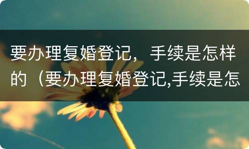 要办理复婚登记，手续是怎样的（要办理复婚登记,手续是怎样的呢）