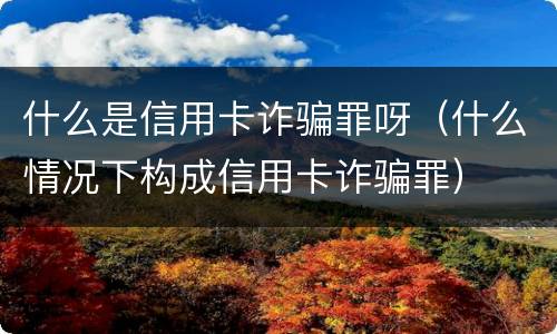 什么是信用卡诈骗罪呀（什么情况下构成信用卡诈骗罪）