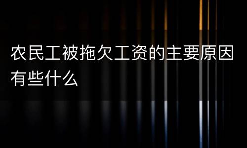 农民工被拖欠工资的主要原因有些什么