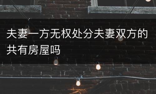夫妻一方无权处分夫妻双方的共有房屋吗