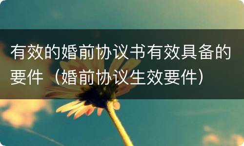 有效的婚前协议书有效具备的要件（婚前协议生效要件）