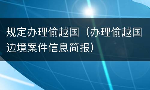 规定办理偷越国（办理偷越国边境案件信息简报）