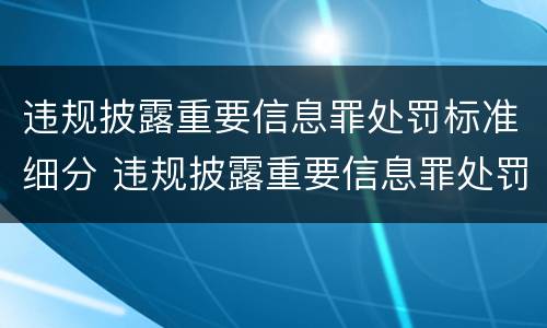 违规披露重要信息罪处罚标准细分 违规披露重要信息罪处罚标准细分为哪几类