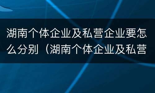 湖南个体企业及私营企业要怎么分别（湖南个体企业及私营企业要怎么分别缴税）