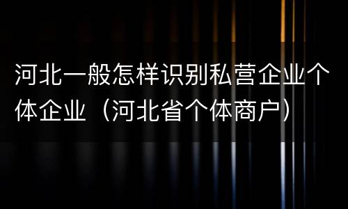 河北一般怎样识别私营企业个体企业（河北省个体商户）