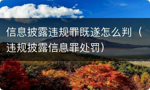 信息披露违规罪既遂怎么判（违规披露信息罪处罚）