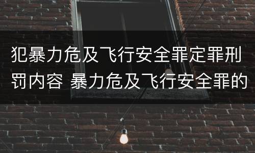 犯暴力危及飞行安全罪定罪刑罚内容 暴力危及飞行安全罪的构成要件