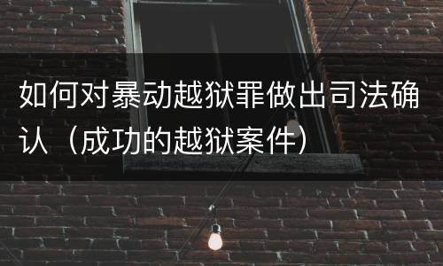 如何对暴动越狱罪做出司法确认（成功的越狱案件）