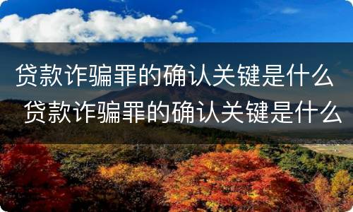 贷款诈骗罪的确认关键是什么 贷款诈骗罪的确认关键是什么问题