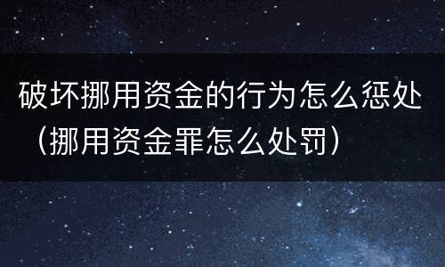 破坏挪用资金的行为怎么惩处（挪用资金罪怎么处罚）