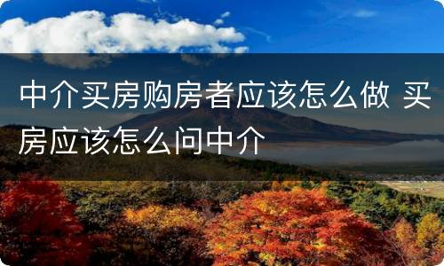 中介买房购房者应该怎么做 买房应该怎么问中介