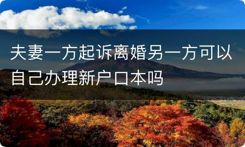 夫妻一方起诉离婚另一方可以自己办理新户口本吗