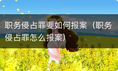 职务侵占罪要如何报案（职务侵占罪怎么报案）