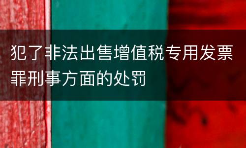犯了非法出售增值税专用发票罪刑事方面的处罚