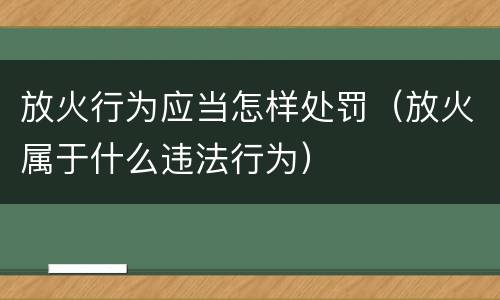 放火行为应当怎样处罚（放火属于什么违法行为）