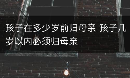 孩子在多少岁前归母亲 孩子几岁以内必须归母亲