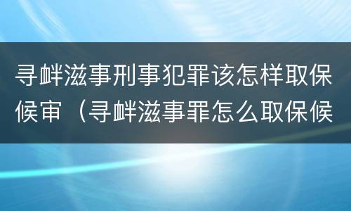 寻衅滋事刑事犯罪该怎样取保候审（寻衅滋事罪怎么取保候审）