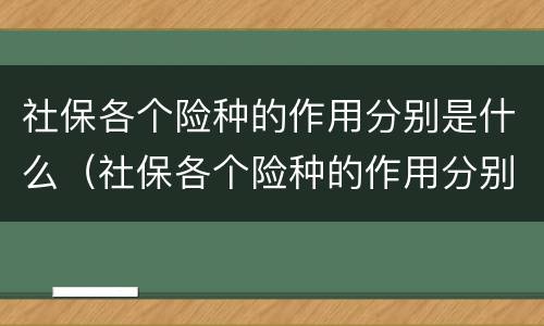 社保各个险种的作用分别是什么（社保各个险种的作用分别是什么意思）