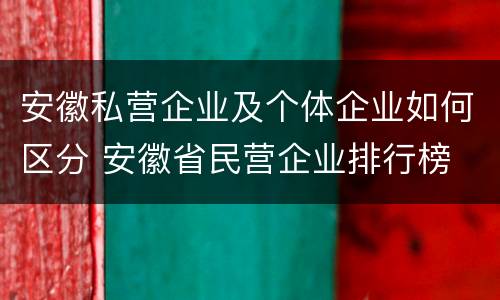 安徽私营企业及个体企业如何区分 安徽省民营企业排行榜