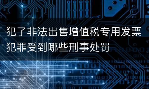 犯了非法出售增值税专用发票犯罪受到哪些刑事处罚