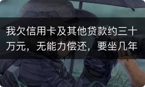 我欠信用卡及其他贷款约三十万元，无能力偿还，要坐几年年