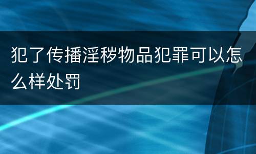 犯了传播淫秽物品犯罪可以怎么样处罚