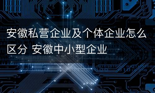 安徽私营企业及个体企业怎么区分 安徽中小型企业