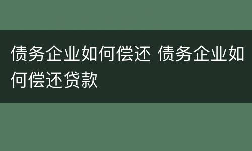 债务企业如何偿还 债务企业如何偿还贷款