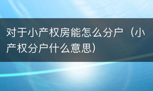对于小产权房能怎么分户（小产权分户什么意思）