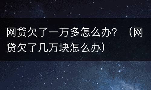 网贷欠了一万多怎么办？（网贷欠了几万块怎么办）