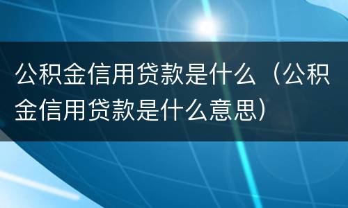 公积金信用贷款是什么（公积金信用贷款是什么意思）