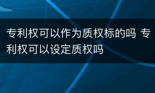 专利权可以作为质权标的吗 专利权可以设定质权吗