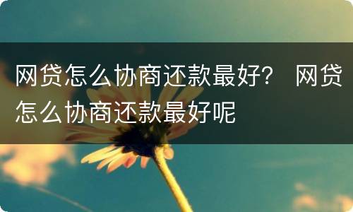 网贷怎么协商还款最好？ 网贷怎么协商还款最好呢