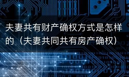 夫妻共有财产确权方式是怎样的（夫妻共同共有房产确权）