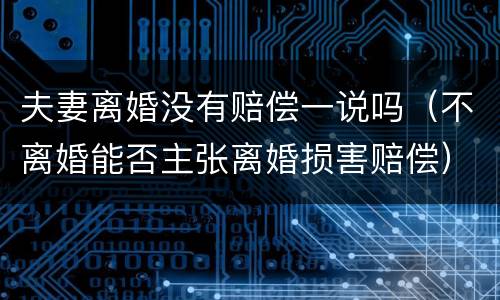 夫妻离婚没有赔偿一说吗（不离婚能否主张离婚损害赔偿）