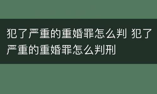 犯了严重的重婚罪怎么判 犯了严重的重婚罪怎么判刑