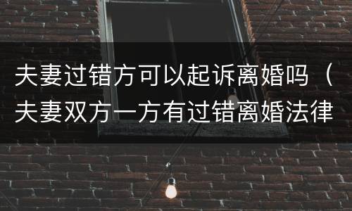 夫妻过错方可以起诉离婚吗（夫妻双方一方有过错离婚法律怎么判）