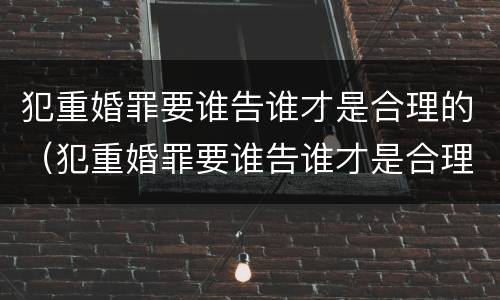 犯重婚罪要谁告谁才是合理的（犯重婚罪要谁告谁才是合理的呢）