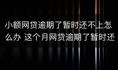 小额网贷逾期了暂时还不上怎么办 这个月网贷逾期了暂时还不上怎么办