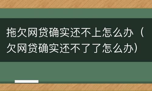 拖欠网贷确实还不上怎么办（欠网贷确实还不了了怎么办）