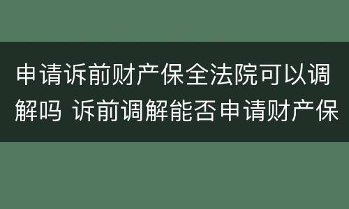 申请诉前财产保全法院可以调解吗 诉前调解能否申请财产保全