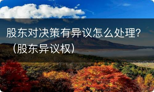 股东对决策有异议怎么处理？（股东异议权）