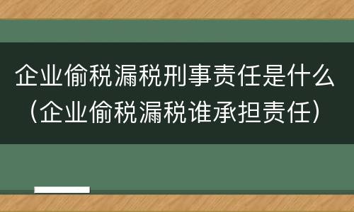 企业偷税漏税刑事责任是什么（企业偷税漏税谁承担责任）
