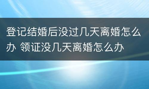 登记结婚后没过几天离婚怎么办 领证没几天离婚怎么办