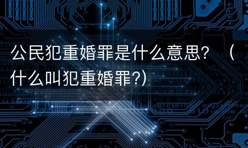 公民犯重婚罪是什么意思？（什么叫犯重婚罪?）