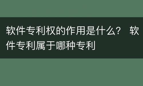 软件专利权的作用是什么？ 软件专利属于哪种专利