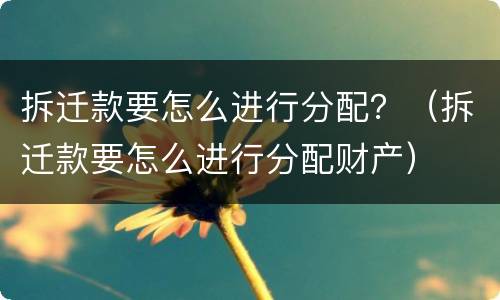 拆迁款要怎么进行分配？（拆迁款要怎么进行分配财产）