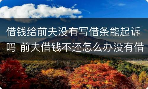 借钱给前夫没有写借条能起诉吗 前夫借钱不还怎么办没有借条